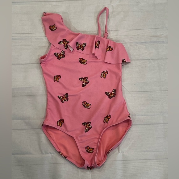 OLD NAVY Pink Butterfly One-Shoulder Swimsuit/size 8 - Picture 1 of 9